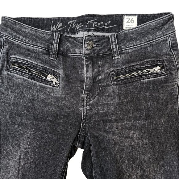 Free People We The Free Black Denim Grey Wash Zipper Accents Skinny Jeans - Picture 2 of 7